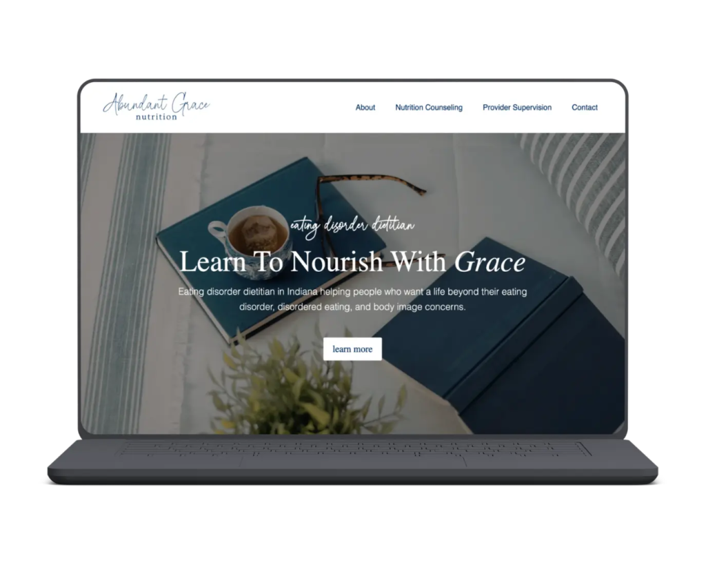 Laptop mock-up of Private Practice Website, Abundant Grace Nutrition