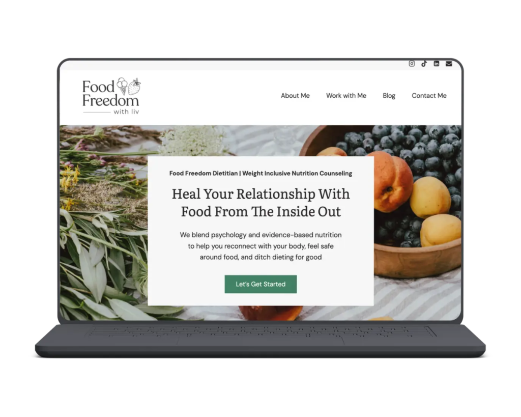 Mock-up of Private Practice Website, Food Freedom with Liv