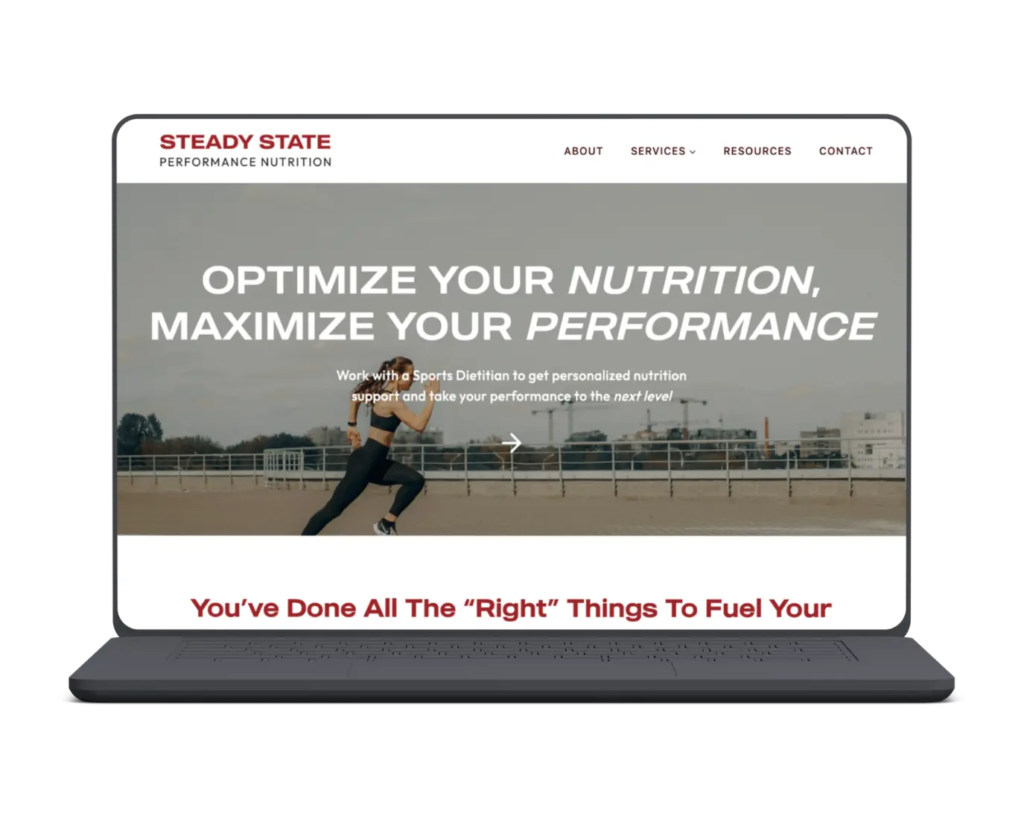 Laptop mock-up of Private Practice Website, Steady State Performance Nutrition