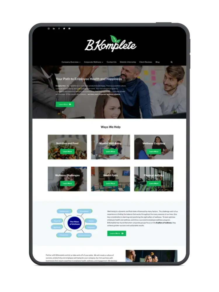 Tablet website mock-up for B.Komplete